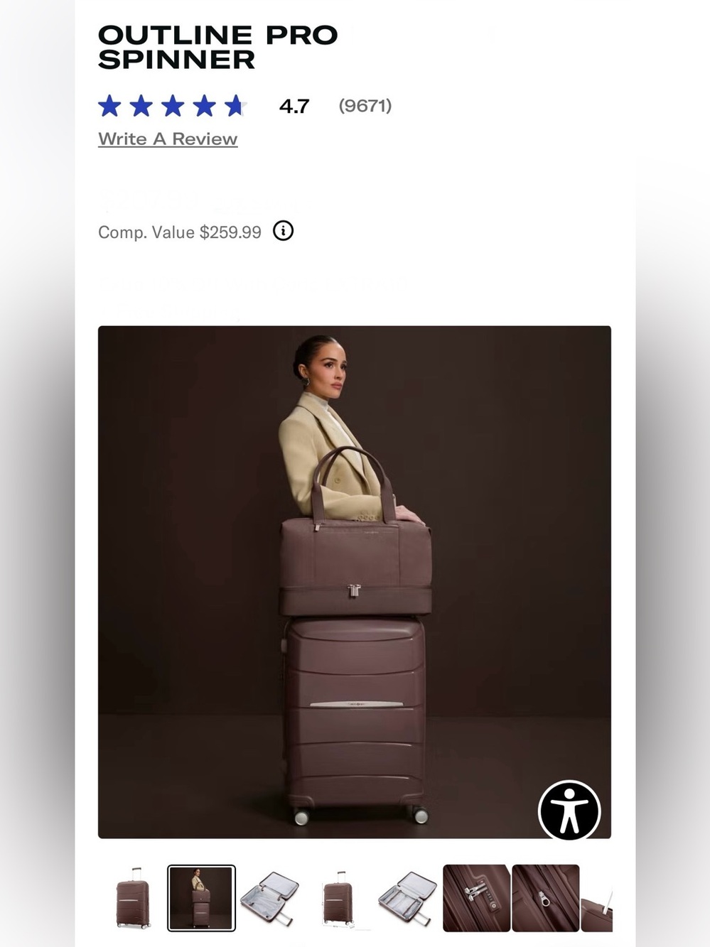 NWT Samsonite Outline Pro 4 wheel carry- on spinner, chocolate mauve ($259+)